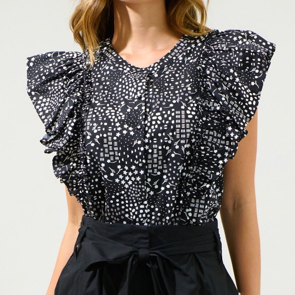 SUGARLIPS ✨NEW✨ Larsa Onyx Geometric Vance Button Front Blouse - NWT - Large - Picture 1 of 5